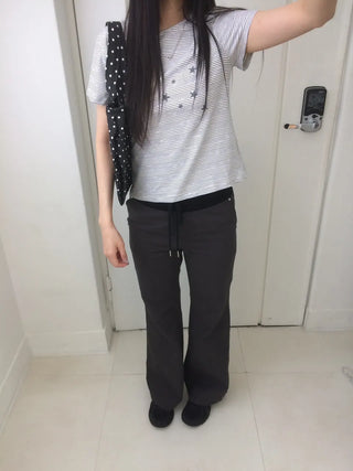 Contrast Rivet Bootcut Ribbed Pants