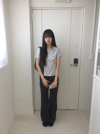 Contrast Rivet Bootcut Ribbed Pants