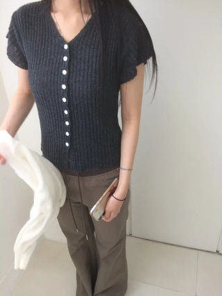 Contrast Rivet Bootcut Ribbed Pants