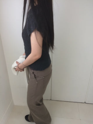 Contrast Rivet Bootcut Ribbed Pants