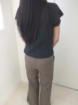 Contrast Rivet Bootcut Ribbed Pants