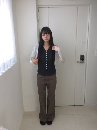 Contrast Rivet Bootcut Ribbed Pants
