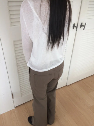 Contrast Rivet Bootcut Ribbed Pants