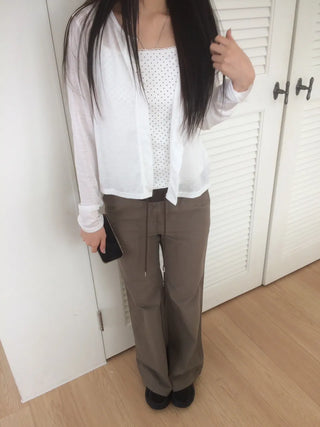 Contrast Rivet Bootcut Ribbed Pants