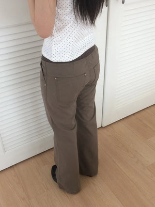 Contrast Rivet Bootcut Ribbed Pants