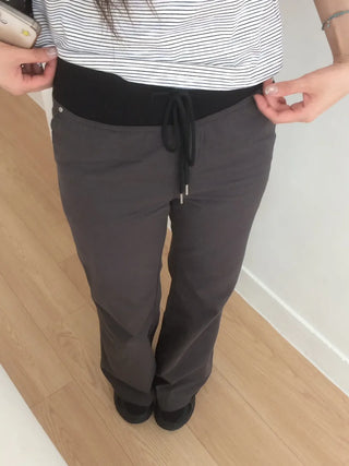 Contrast Rivet Bootcut Ribbed Pants