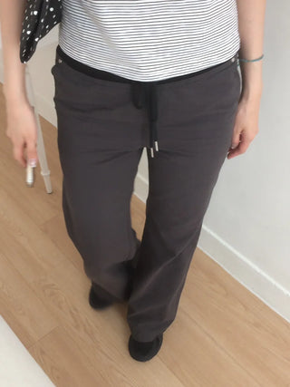 Contrast Rivet Bootcut Ribbed Pants