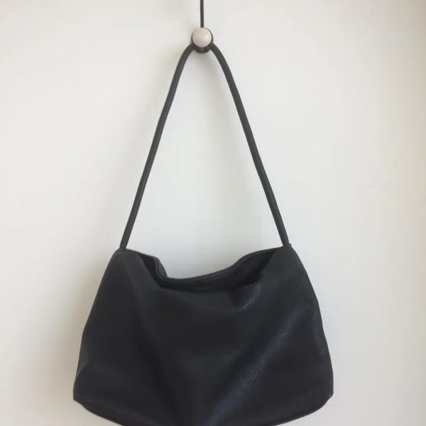 Black Vegan Soft Leather Daily Shoulder Bag