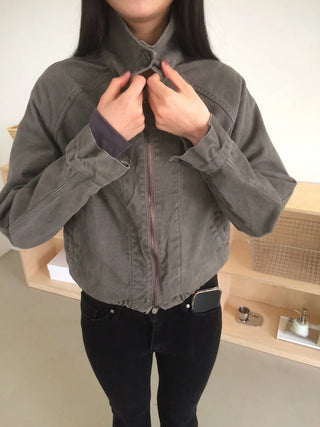 Vintage Washed Zipper Button Short Jacket