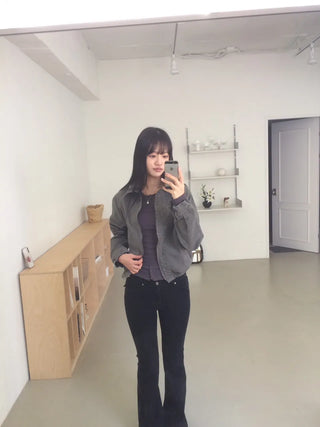 Vintage Washed Zipper Button Short Jacket