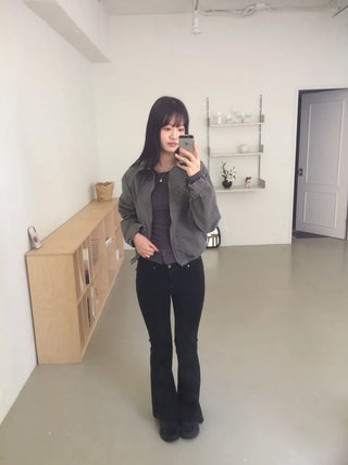 Vintage Washed Zipper Button Short Jacket