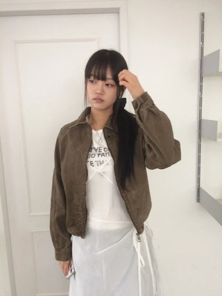 Vintage Washed Zipper Button Short Jacket