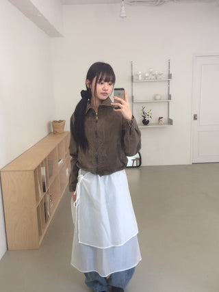Vintage Washed Zipper Button Short Jacket