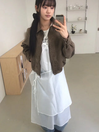 Vintage Washed Zipper Button Short Jacket