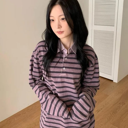 Pigment Stripe Collared Oversized Sweatshirt