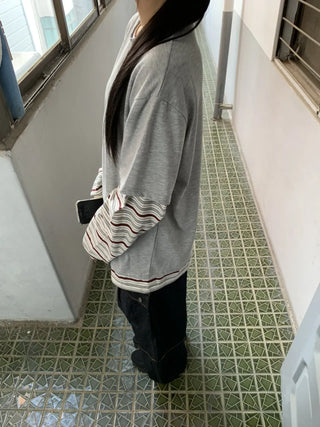 Sleeve Stripe Two-Tone Layered Sweatshirt