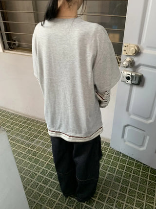 Sleeve Stripe Two-Tone Layered Sweatshirt