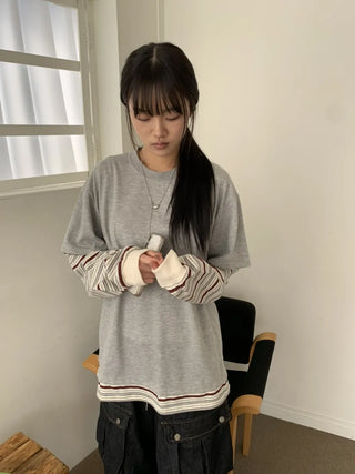 Sleeve Stripe Two-Tone Layered Sweatshirt