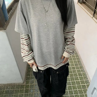 Sleeve Stripe Two-Tone Layered Sweatshirt