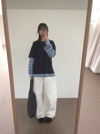 Sleeve Stripe Two-Tone Layered Sweatshirt