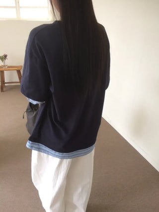 Sleeve Stripe Two-Tone Layered Sweatshirt