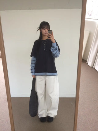 Sleeve Stripe Two-Tone Layered Sweatshirt