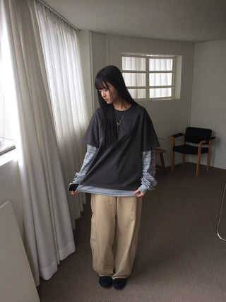 Sleeve Stripe Two-Tone Layered Sweatshirt