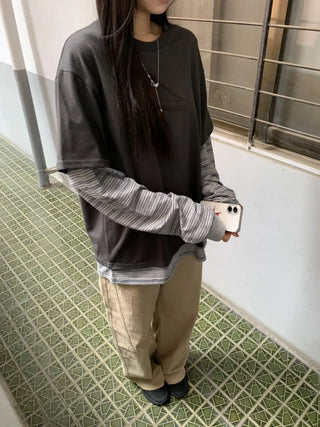 Sleeve Stripe Two-Tone Layered Sweatshirt