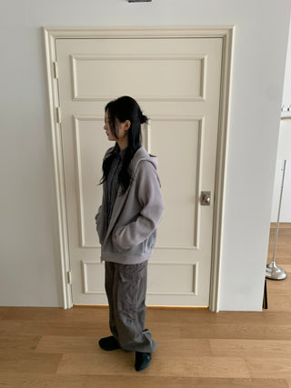 Knit Mix Ribbed Raglan Boxy Off-Fit Zip-Up Hoodie