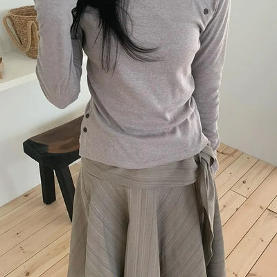 Diagonal Button Slit Daily Slim Long Sleeve T-shirt