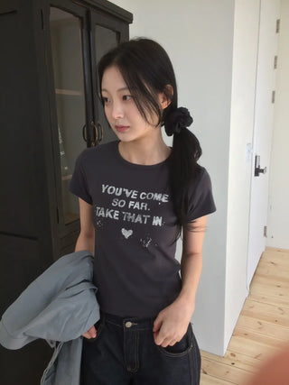 Vintage Lettering Washed Round Soft Short Sleeve T-shirt