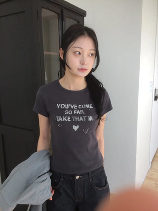 Vintage Lettering Washed Round Soft Short Sleeve T-shirt