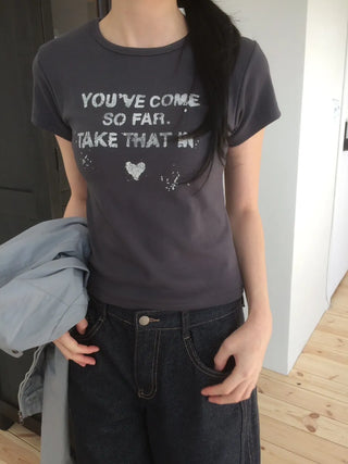 Vintage Lettering Washed Round Soft Short Sleeve T-shirt