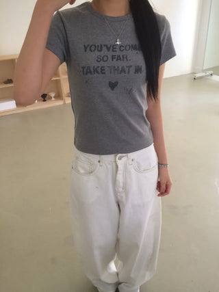 Vintage Lettering Washed Round Soft Short Sleeve T-shirt