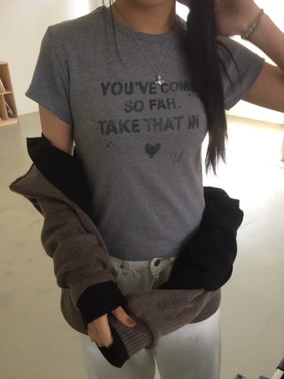Vintage Lettering Washed Round Soft Short Sleeve T-shirt