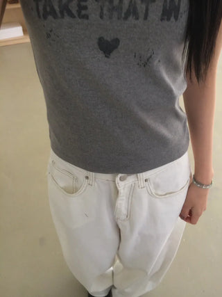 Vintage Lettering Washed Round Soft Short Sleeve T-shirt