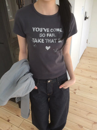 Vintage Lettering Washed Round Soft Short Sleeve T-shirt