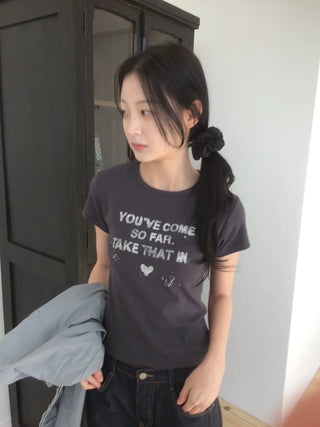 Vintage Lettering Washed Round Soft Short Sleeve T-shirt