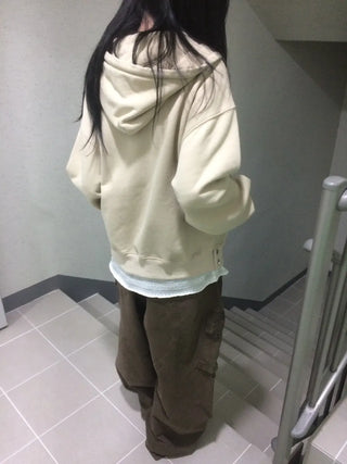 Button Dual Two-Way Oversized Zip-Up Hoodie