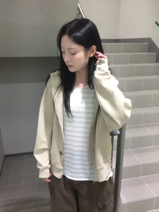 Button Dual Two-Way Oversized Zip-Up Hoodie