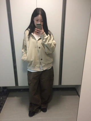 Button Dual Two-Way Oversized Zip-Up Hoodie