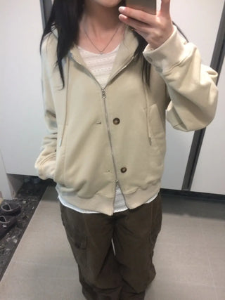 Button Dual Two-Way Oversized Zip-Up Hoodie