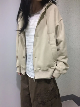 Button Dual Two-Way Oversized Zip-Up Hoodie