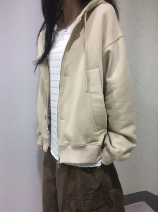 Button Dual Two-Way Oversized Zip-Up Hoodie
