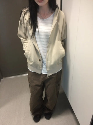 Button Dual Two-Way Oversized Zip-Up Hoodie
