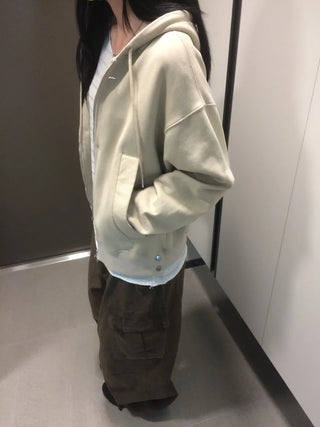 Button Dual Two-Way Oversized Zip-Up Hoodie