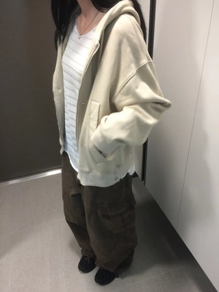 Button Dual Two-Way Oversized Zip-Up Hoodie