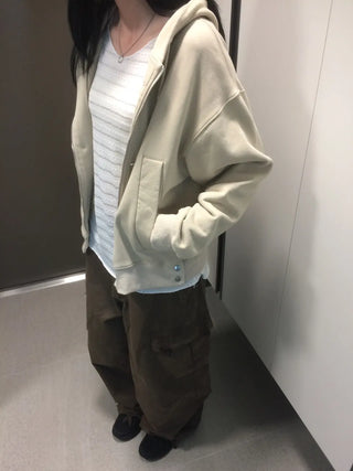 Button Dual Two-Way Oversized Zip-Up Hoodie