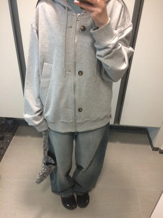 Button Dual Two-Way Oversized Zip-Up Hoodie