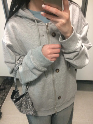 Button Dual Two-Way Oversized Zip-Up Hoodie